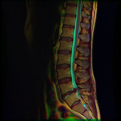 Resonancia lumbosacra de referencia con hernia discal; imagen educativa de Nevit Dilmen